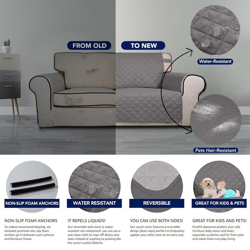 Водонепроницаемый чехол для дивана, двусторонний стеганый чехол для защиты мебели, моющийся чехол для дивана с нескользящими эластичными ремнями для детей, собак, домашних животных