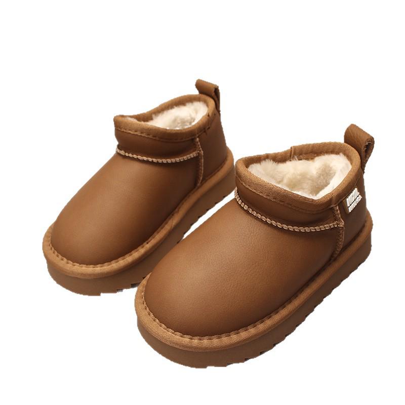 Зимние снежные ботинки для детей из натуральной кожи - Короткие утепленные хлопковые ботинки для мальчиков и девочек 2025