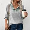 Women's Pullover Lapel Sweatshirt Fashionable Stitching Contrast Color Top