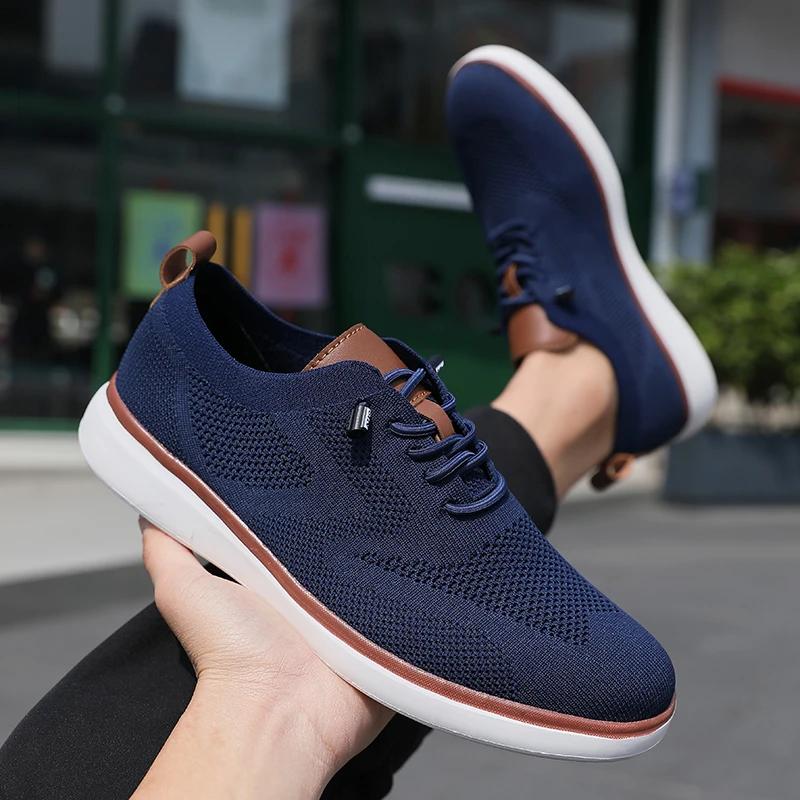 Lightweight Men'S Casual Shoes Breathable Knitted Mesh Casual Shoes Fashionable Trendy Anti Slip Flat Walking Shoes Sizes 39-46