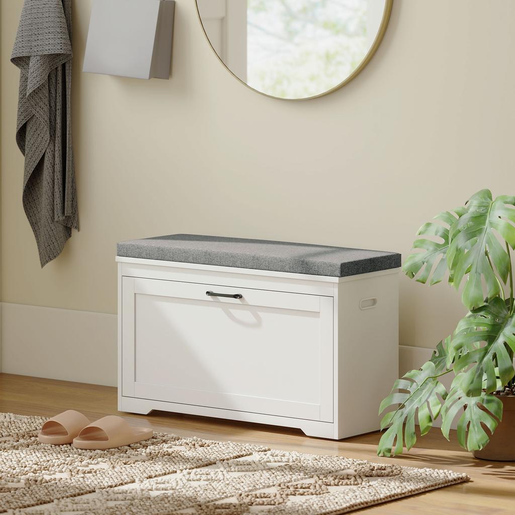 Modern Shoe Bench with Padded Seat Adjustable Shelf for 8 Pairs of Shoes for Entryway 80x30x50 cm White