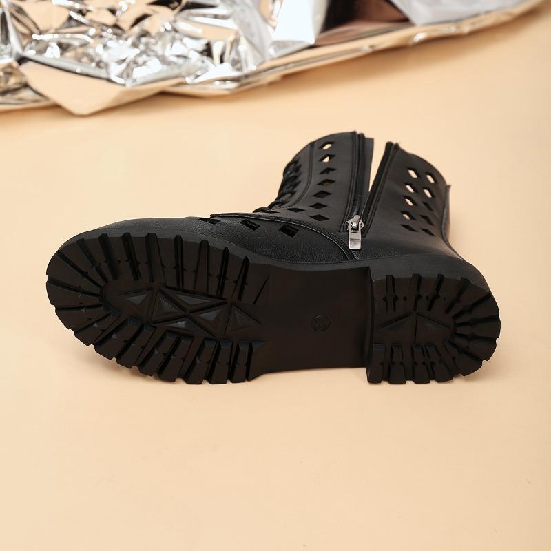 Summer  Female Shoes Thin Short Boots Locomotive Mesh Boots Hollowed Out Cowhide Leather Boots Female