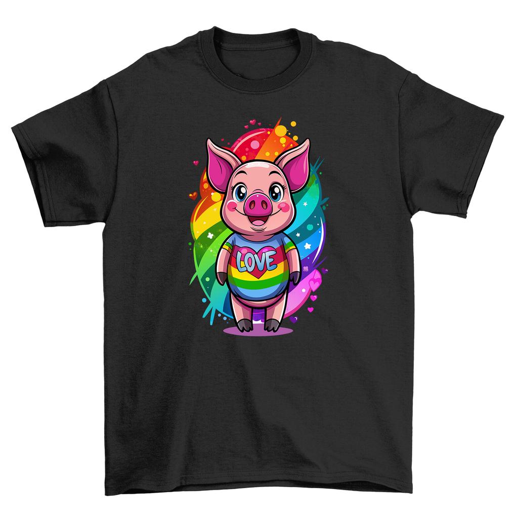 Pride_7 Piggy Pride Parade Funny T-Shirt Mens Womens Tees Top, 100% Cotton, Unisex Printed Design, Oi