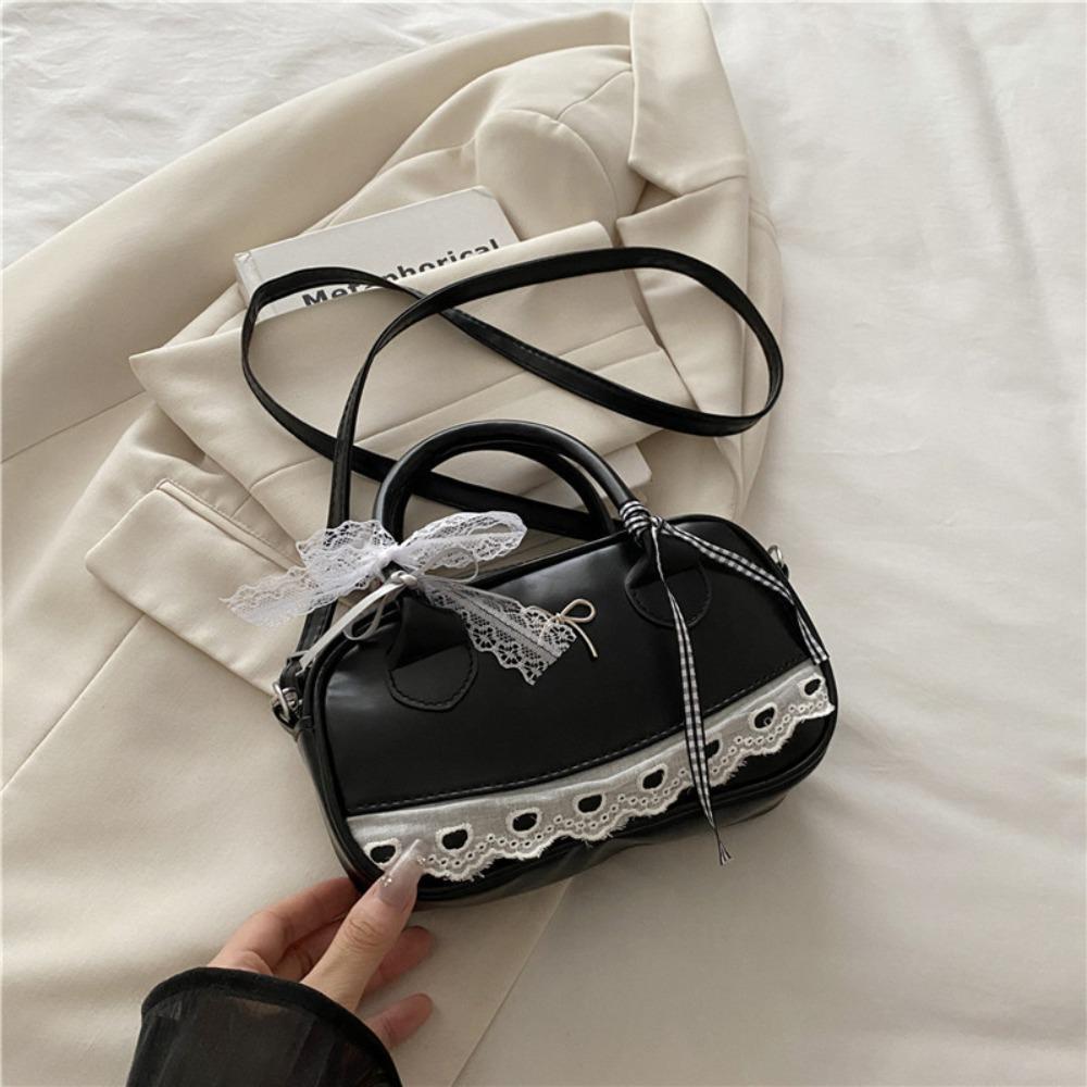 Bow Boston Handbag Lace Ribbon Small Square Bag Pea Bag Crossbody Bowling Bag Party