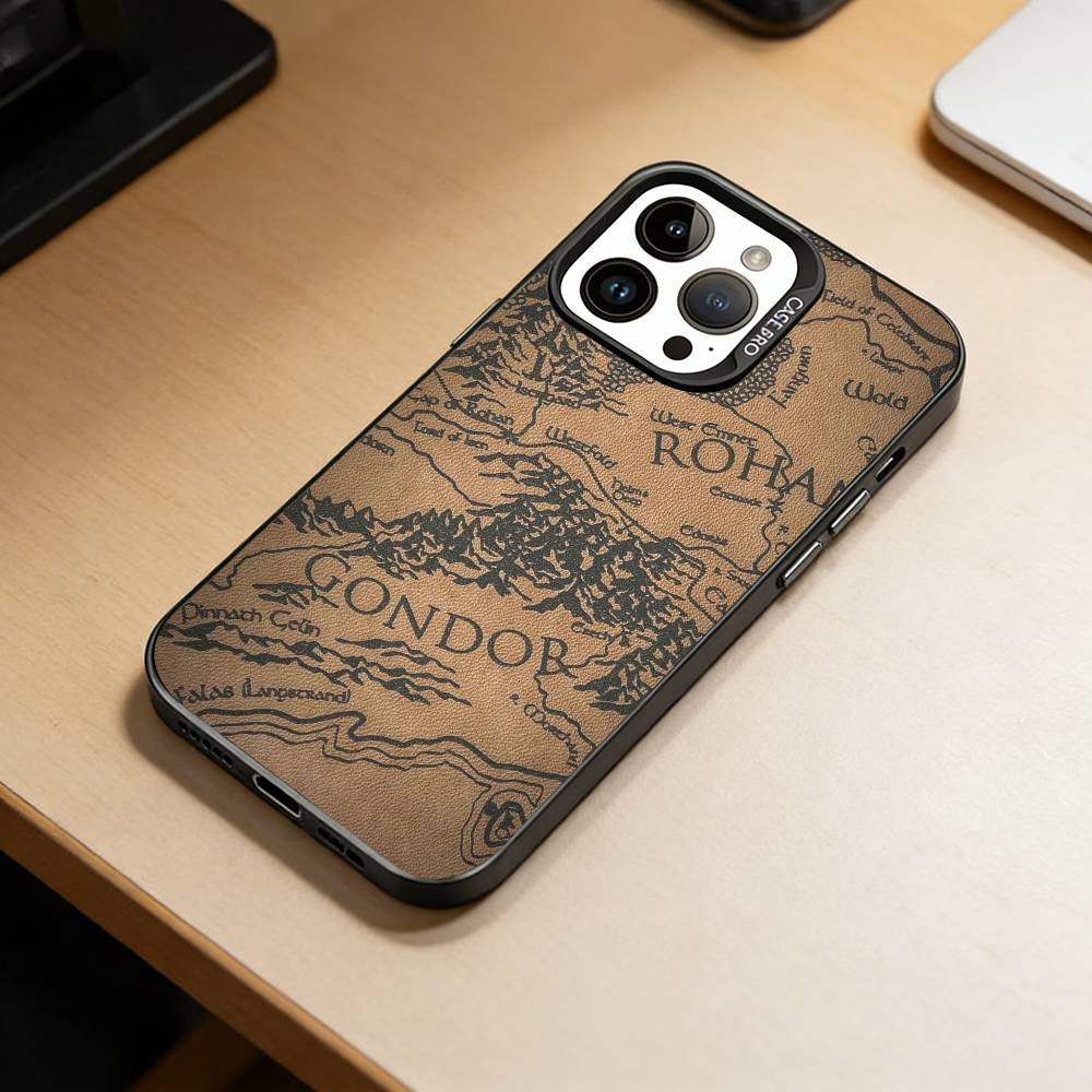 The Lord of the R-Rings Map Phone Case For iPhone 17,16,15,14,13,12,11 Plus,Pro Max,XS,Colored Silver Plated Inside Cover