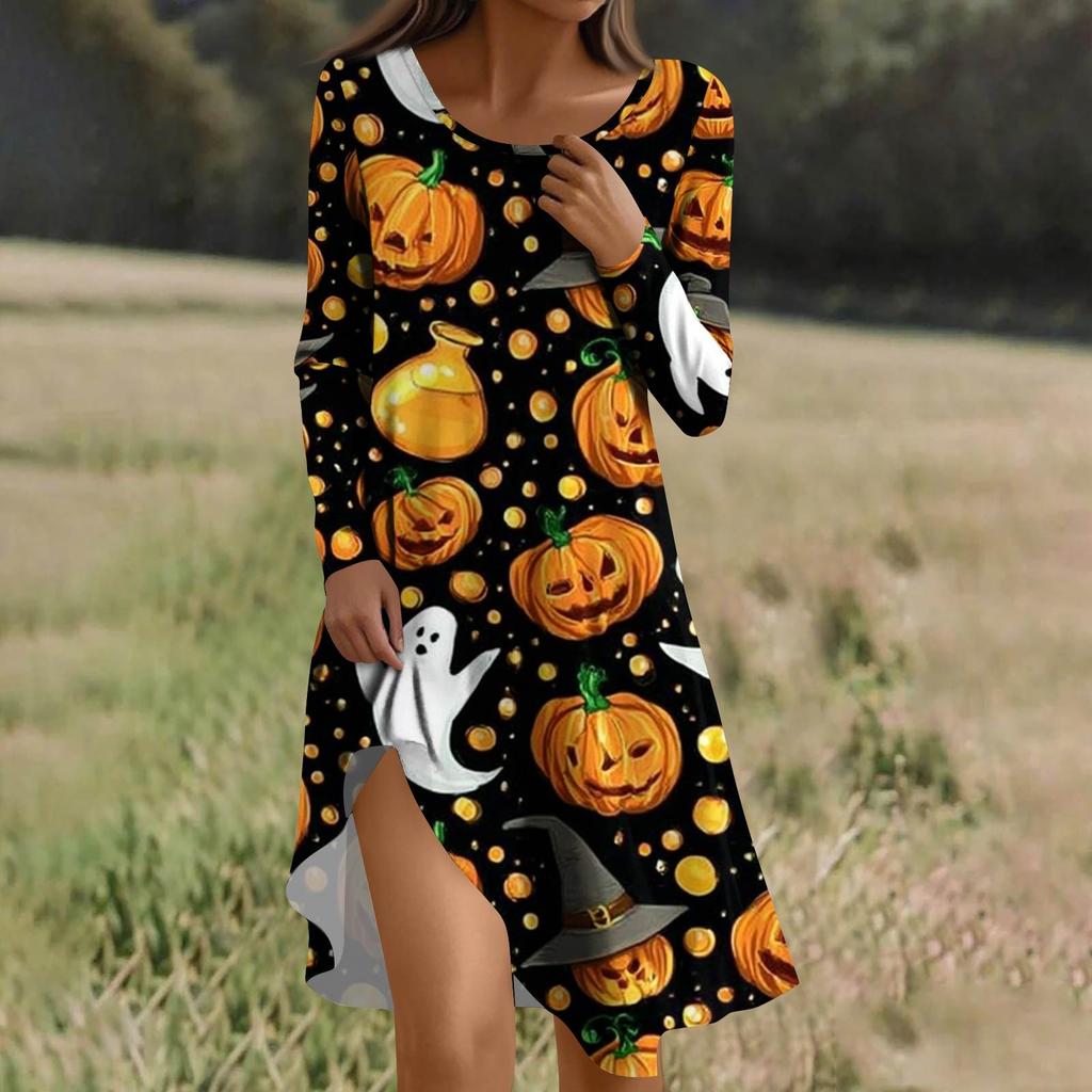 Long Sleeve Dress For Women Casual Loose Fit Print Dress With Pockets