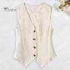Women Vest Single-breasted Solid Color Sleeveless V Neck Slim Fit Formal Business Style Cardigan Retro Office Wedding Banquet Waistcoat