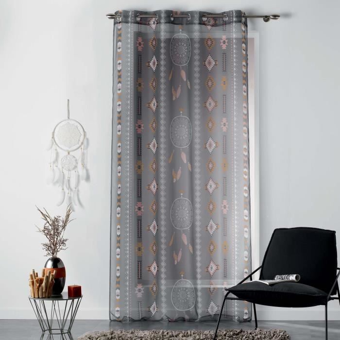 Voilage - Indim - Gris - 140x240 cm - Œillets - Synthétique - Contemporain