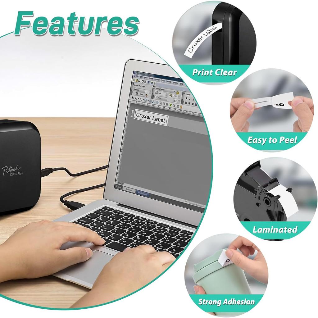 10 Pack Label Tape 12mm 0.47" Replacement for P-Touch Tape Compatible with Ptouch TZe-231 TZ-231 Laminated Tape, Black On White, for PT-D200 PT-D210