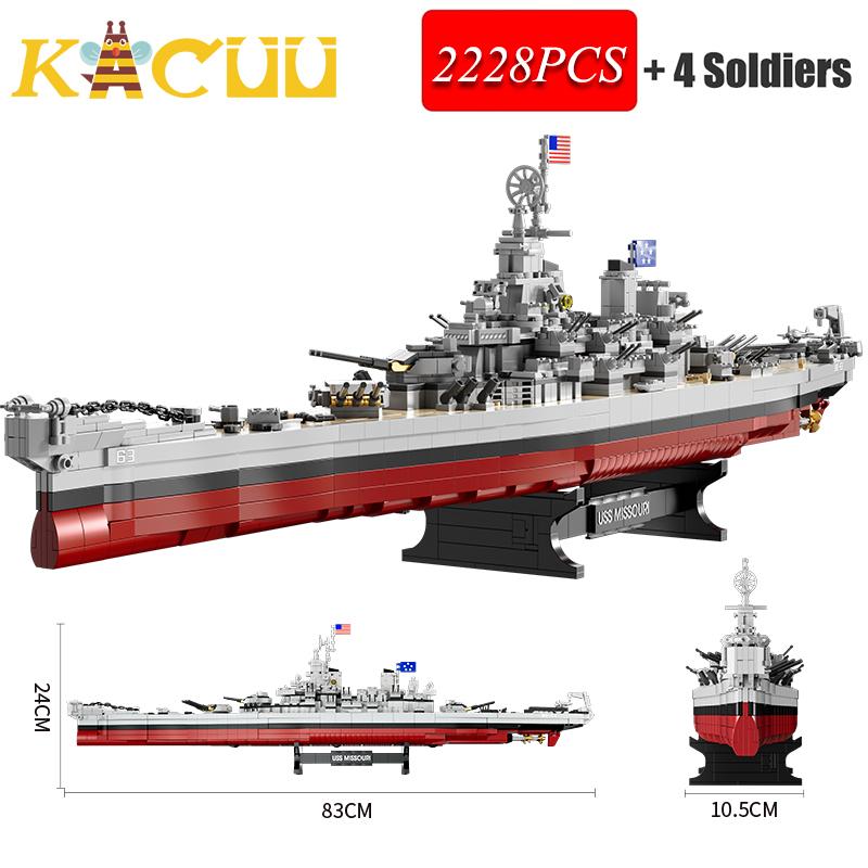 Non-Toxic 2228+Pcs Ww2 Military Model Blocks Warships Lowa Class Uss Missouri Battleship Building Blocks Moc Classic Toy For Kids Children Gift