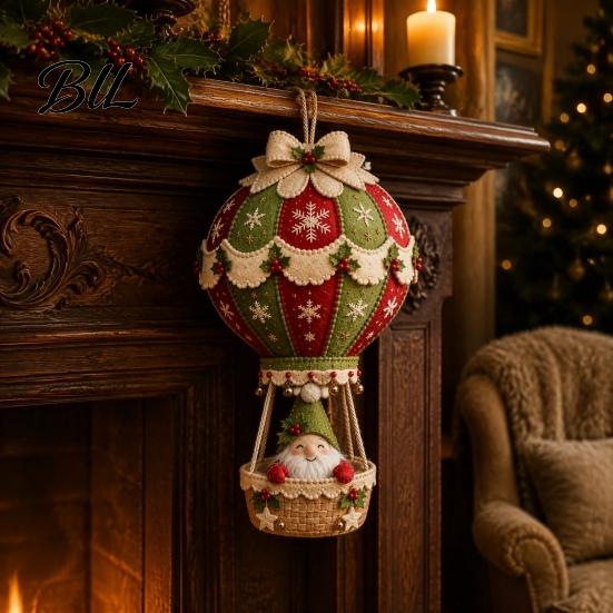Cute Christmas Sewing Patterns DIY Hot Air Balloon Hanging Ornament Kit, 3D Handmade Fabric Craft Diy Kit for Holiday Season Project with Santa