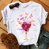 Women Black T Shirt Watercolor Butterfly Wine Glass Print T Shirt Female Funny Graphic Tee Shirts 90s Ladies Casual Tops Tee