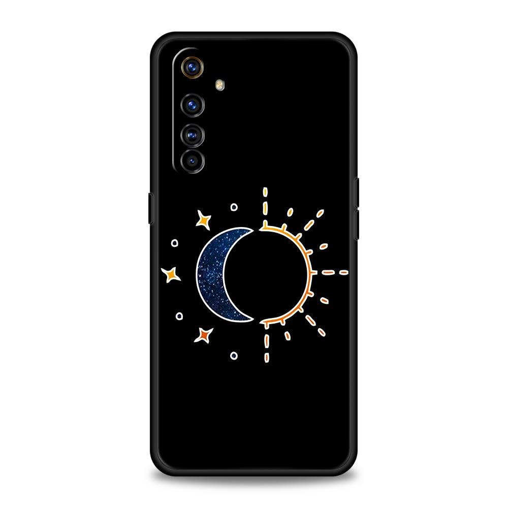 Чехол для Realme 12 11 10 9 8 5G 7 6 GT5 GT3 GT2 Pro Plus C21 C11 C25 C35 GT Neo 2 3 3T 5 Чехол черный и белый Любовь Солнце Луна