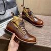 Size 38-48 Brown Retro Style Autumn Winter Men's Ankle Boots High Quality Comfy Leather Canvas Splicing Thick Plush Warm Shoes