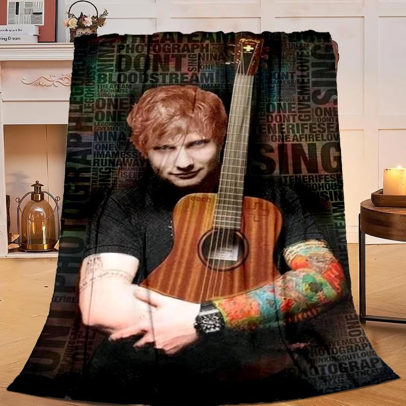1PC Ed music Guitar Flannel Blanket Gift, Suitable for Both Men And Women, Soft Ideal for Beds And Sofa, Birthday Or Christmas Gift