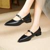 Pointed Women's Shoes 2025 New Shallow Thick Heel with Temperament Soft Leather Single Shoes Women's Summer Shoes