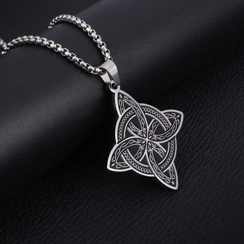 Celtic Knot Stainless Steel Pattern Witch Knot Pendant Necklaces for Men Women Lucky Jewelry