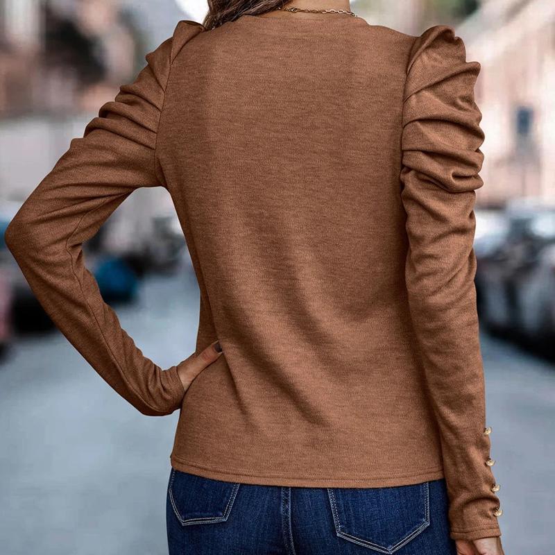 Женский топ с длинными рукавами и круглым вырезом Slim Fit с пышными рукавами
