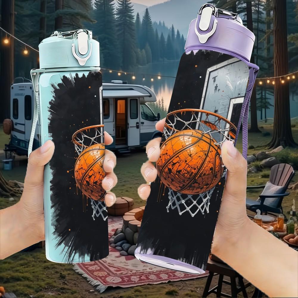 1PC Basketball Player Dark Moody Sports Art 750ml Color Plastic Sports Water Bottle Leakproof Flip Straw Lid Suitable for Sports Office Home Use