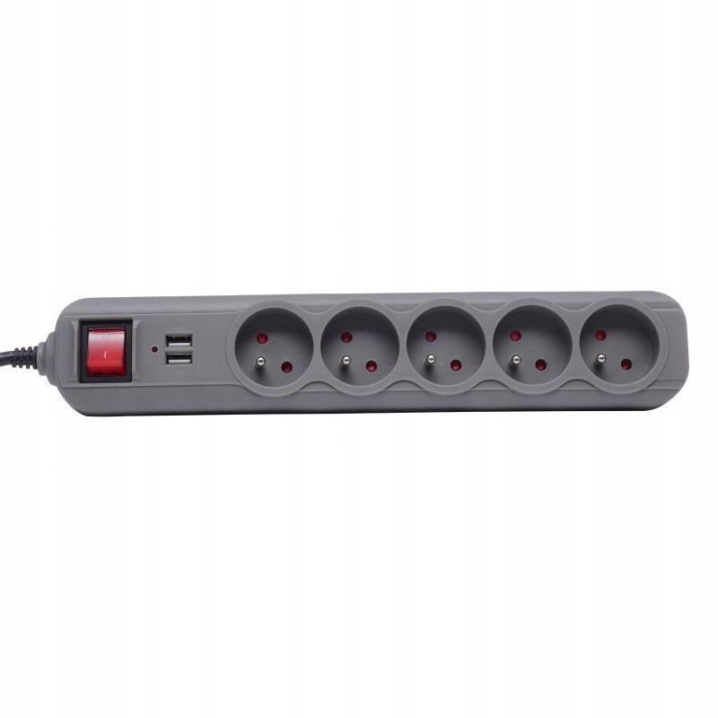 Extension cord 1.5M Strip 2XUSB + 5X230V + Switch