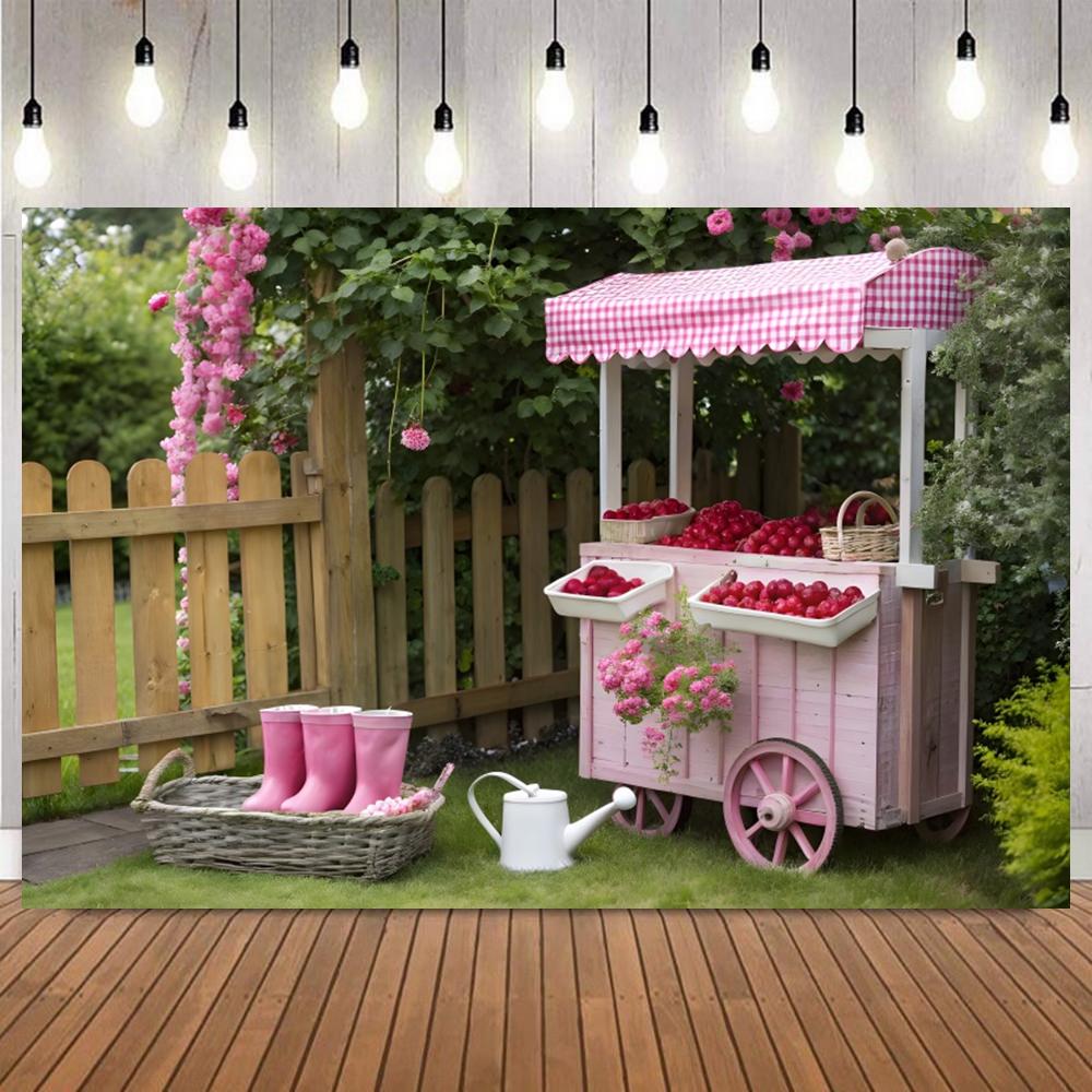 Fruit Cart Garden Floral Scenery Photo Backdrop Spring Harvest Theme Photography Background for Newborn Portrait Baby Shower6
