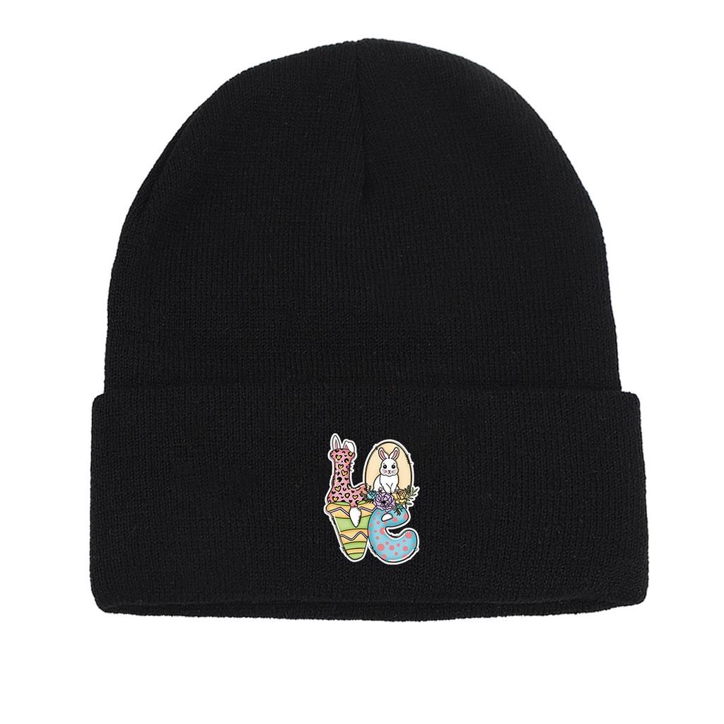 LOVE" Rabbit Warm Knit Hat Beanie, Easter Skullies Beanies Stretchable Elastic Trendy Bobble Hat Knitted Cap Beanie