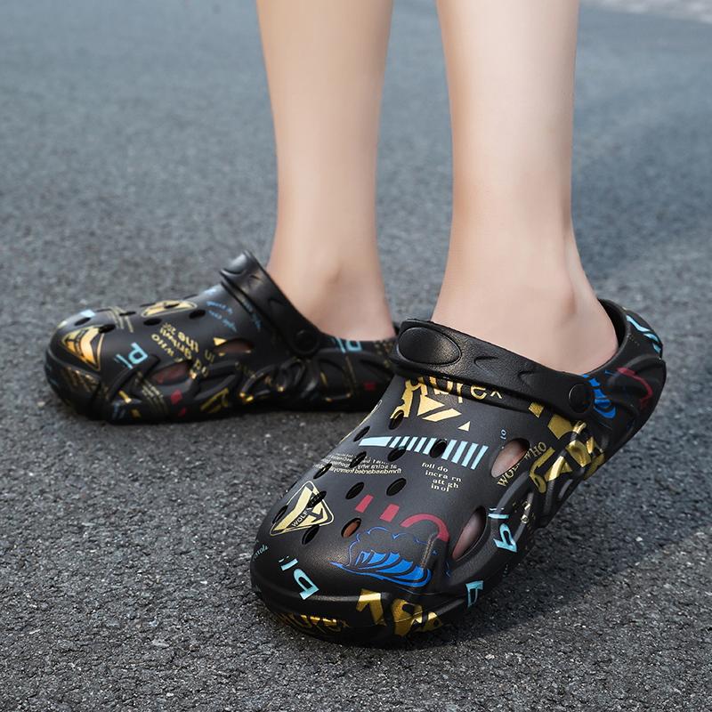 Мода 2024 года, модные дышащие тапочки для мужчин и женщин, уличные тапочки унисекс с принтом, садовая обувь, летняя пляжная обувь для пар, сандалии на платформе с противоскользящей подошвой