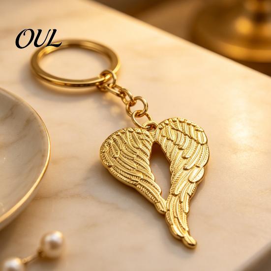 Metal Keychain Love Heart Angel Wing for Backpacks, Car Key Holder Ring Holder, Handbag Charm Pendant Decorative Accessory