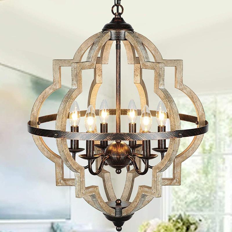 Металлическая люстра, освещение, потолочный светильник из состаренного дерева, кухонный прихожая, фойе