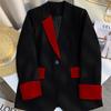 Women's Black Color Block Patchwork Blazer - 2025 New Stylish Light Luxury Suit