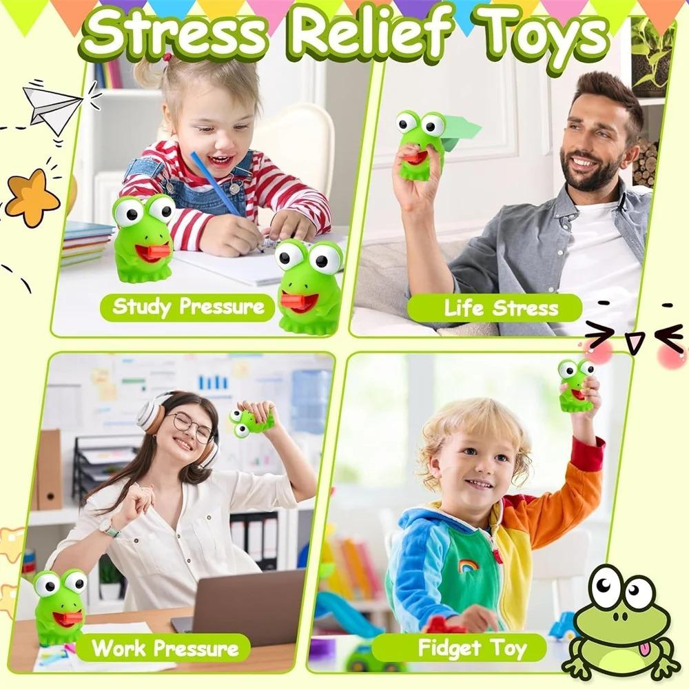 Stress Relief Frog & Dinosaur Toys - Tongue-Sticking Squeeze Pop-Up Toys, Funny Screaming Party Favors & Anxiety Gifts for All A