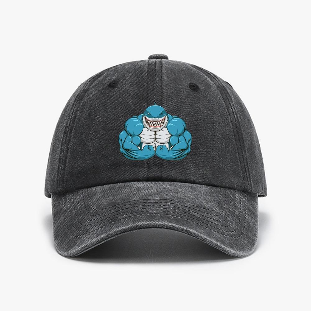 Muscle Sharks Unisex Fitness Hat Simple Style Suitable for Unisex and Women Hats Adjustable Distressed Washed Baseball Caps