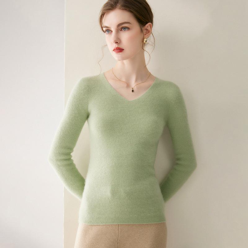 2026 Le Ka Sha Women's 100% Pure Cashmere Striped V-Neck Long Sleeve Knit Pullover