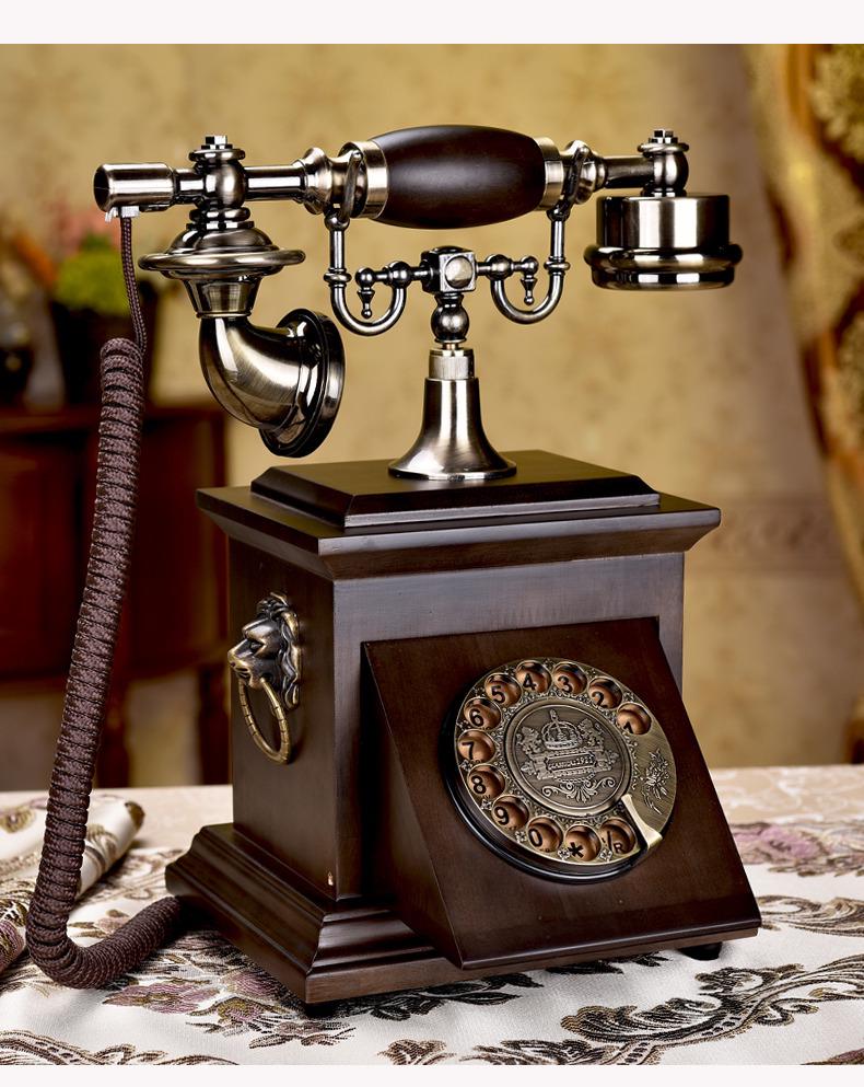 Retro Solid Wood Rotary Dial Telephone: Antique American-Chinese Desk Phone