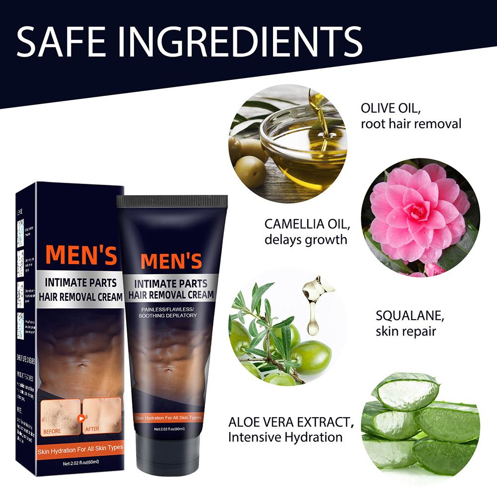 Men's Hair Removal Cream Ideal for Underarm Legs Face Reduces Irritation Painless 60ml