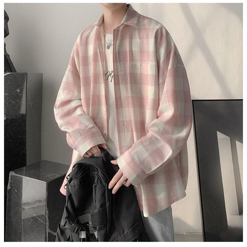 Осенняя клетчатая рубашка мужская с длинными рукавами в стиле Гонконга, классная повседневная рубашка