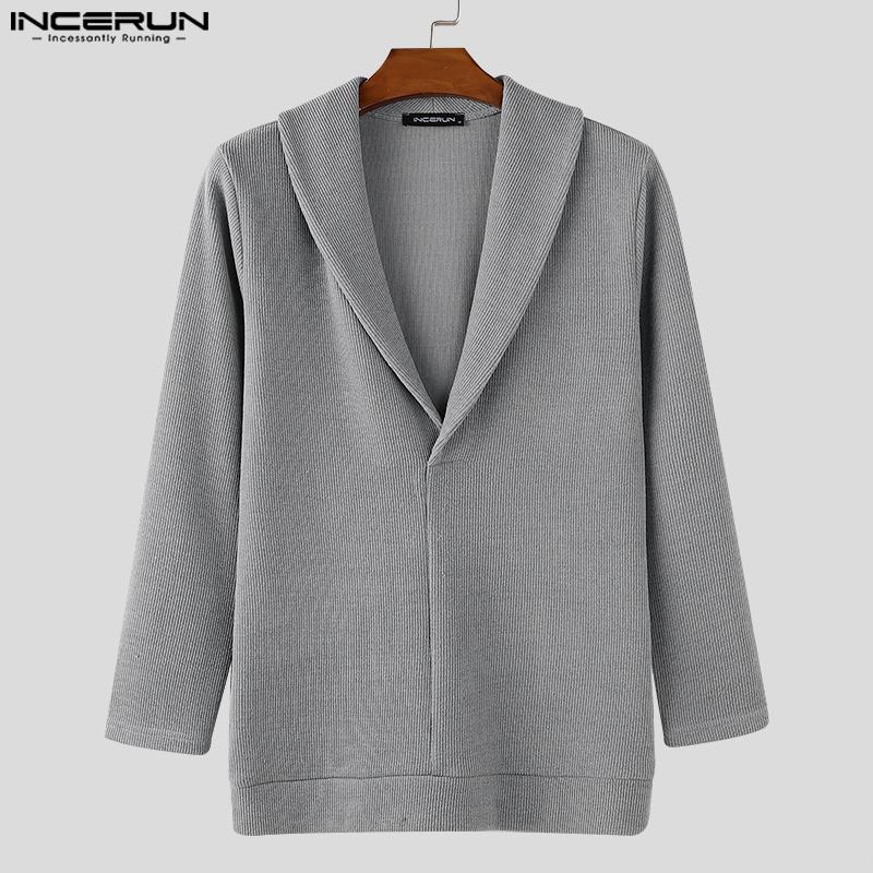 INCERUN Зима Осень Мужчины Отворот Шеи Длинный Рукав Вязаные Свитера Повседневные Пуловеры