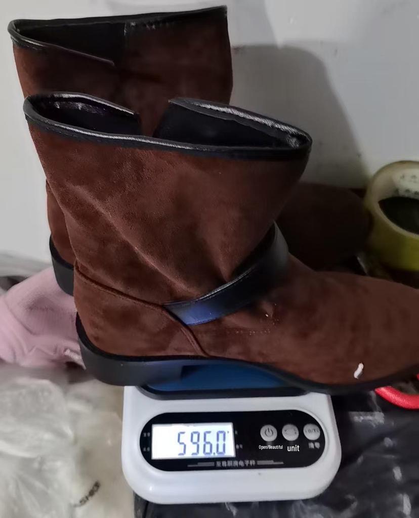 2025 Autumn/Winter Plus Size British Style Slip-On Chunky Heel Mid-Calf Boots for Women