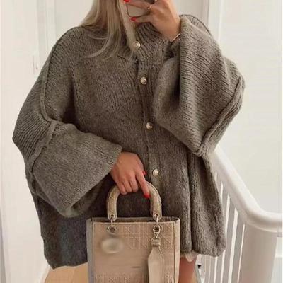 Модный свободный свитер для женщин, однобортный элегантный кардиган, вязаный повседневный топ, женский осенне-зимний наряд, пальто