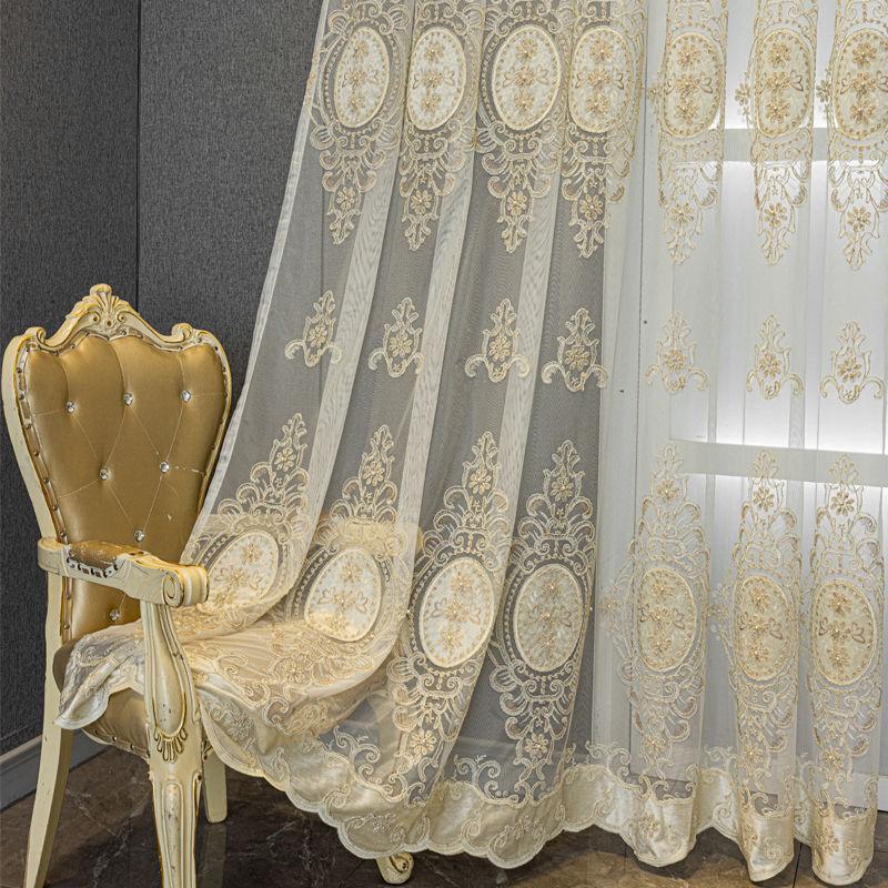 Роскошные европейские вышитые прозрачные шторы для гостиной, балкона и спальни - защита от ультрафиолета, полиэстеровые шторы, пригодные для машинной стирки