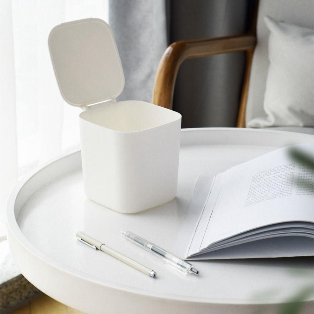 Storage Box Plastic Mini Desktop Bin Large Capacity Nordic Style Small Trashcan Portable Square Garbage Holder Office