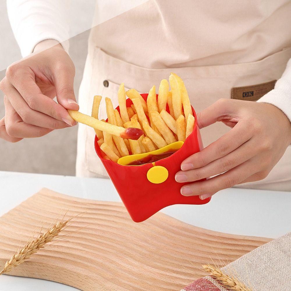 with Dip Compartment Snack Container 2 in 1 Dessert Plate French Fry Cup Kitchen Accessories