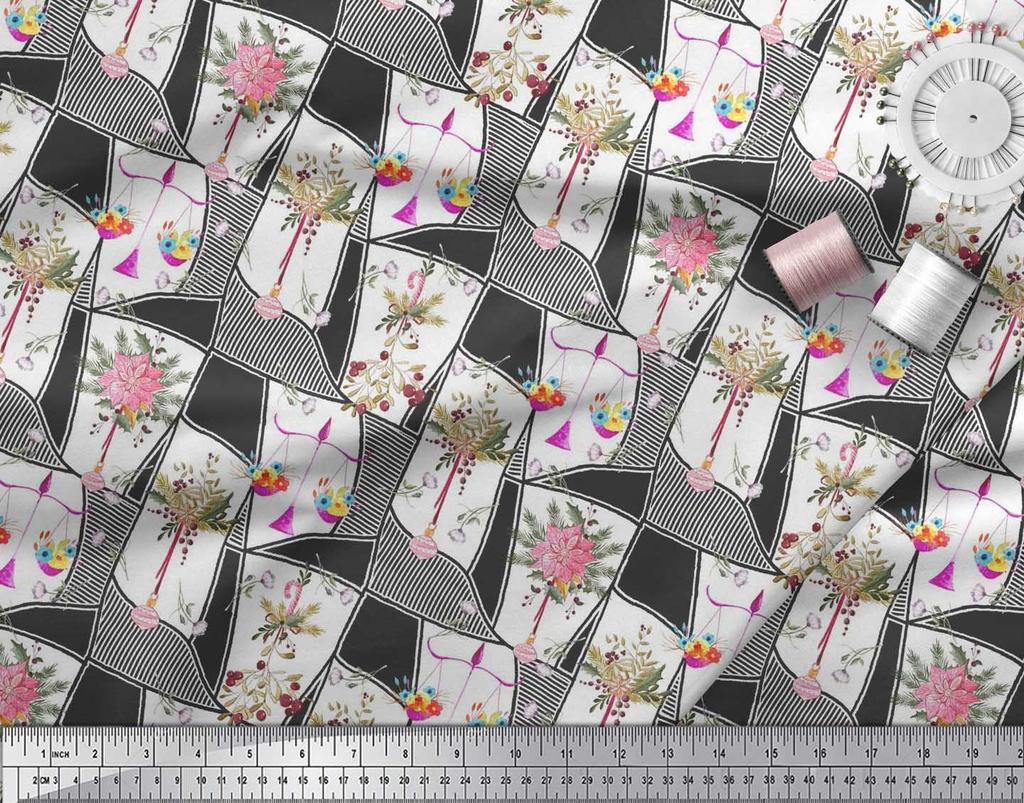 Soimoi Японская креп-сатиновая ткань с листьями, орнаментами и цветочным принтом пуансеттии, ткань по метрам 42 дюйма