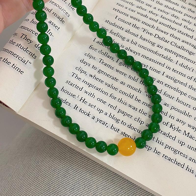 Новое ожерелье из изумруда и нефрита в китайском стиле с халцедоном, китайский стиль, высококачественное чувство, цепочка на ключицу, универсальное ожерелье