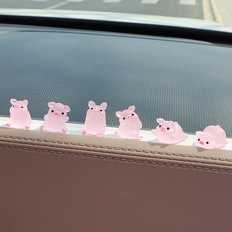 6 шт./компл. Автомобильная центральная консоль из смолы, фосфоресцирующая свинья, кукла, украшение для зеркала заднего вида автомобиля, аксессуары для салона автомобиля для велосипеда