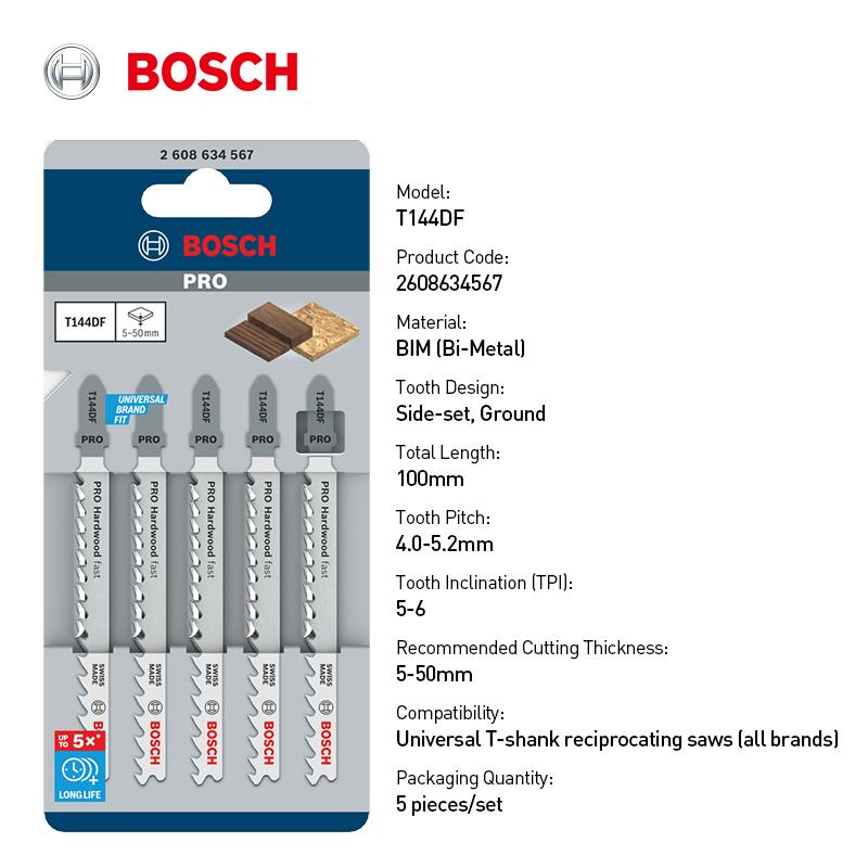 Bosch Профессиональное пильное полотно Твердая древесина Быстрая резка Лобзиковое полотно T144DF 100мм