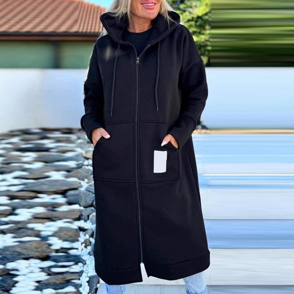 Женская модная куртка Повседневный однотонный кардиган с длинными рукавами Худи Длинное пальто