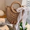 Summer New Straw Woven Bag Handbag Ethnic Style Handwoven Shoulder Bag Lace Bow Scarf Crossbody Bag Women Bag