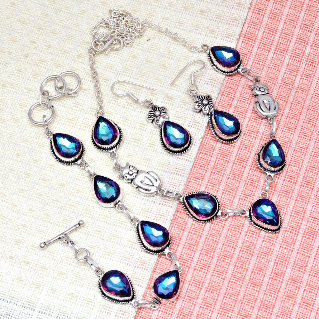 Mystic Topaz Titanium Handmade For Auntique Jewelry Set 18-20''