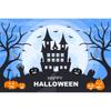 1pc Blue Halloween Party Backdrop with Night Moon Gothic Castle Pumpkin Bats Ghost Banner for Halloween Themed Party Decoration